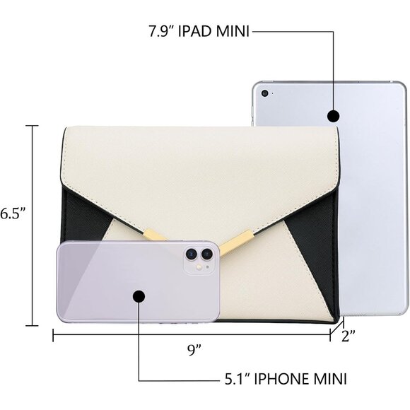 ⚡ Women's Black White Leather Elegant Snap Closure Envelope Foldover Clutch Bag - Picture 6 of 7